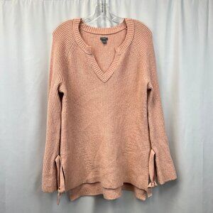 Aerie Womens Pink Split Neck Long Sleeve Knitted Pullover Sweater Size Small